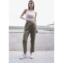 %100 Iyocell Akıcı Şık Kumaş Dökümlü Iç Göstermez Smart Yazlık Pantolon -Haki