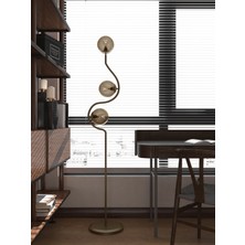 Perla 3'lü Bal Rengi Cam Küre Lambader - Kıvrımlı Eskitme Gövdeli Modern Yer Lambası