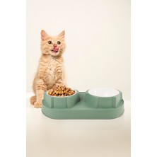 Ikili Yükseltilmiş Kedi Köpek Mama ve Su Kabı Seti, Yeşil