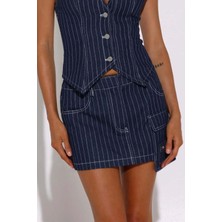 Tyler Midi Etek - Pamuk ve Polyester, Lacivert, Doğru Bedende