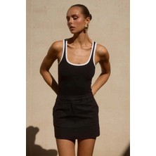 Zion Mini Etek - Orta Yüksek Bel, Cepli ve Butonlu, %97 Pamuk %3 Spandeks