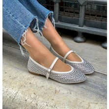 Kindep Inci Taş Detaylı Kadın Babet Beyaz