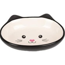 Şık Siyah Seramik Mama Kabı, 170 Ml, 14 Cm, Kahverengi Detaylı