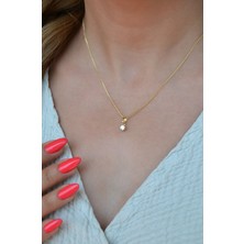 Sacce Scarves & Accessories Zirkon Taşlı Tektaş Kolye – 4 mm Taşlı, 14K Altın Rodyum Kaplama