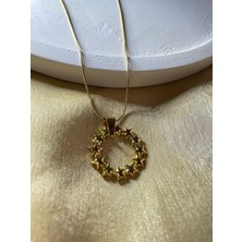 Çelik Gold Renk Halka Yıldız Kolye