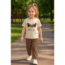 Kız Çocuk Yazlık Leopar Desenli Takım | Wild Beauty Pamuklu Baskılı Tişört + Desenli Bol Paça Pantolon | Günlük Kombin, Park, Tatil

