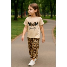 Kız Çocuk Yazlık Leopar Desenli Takım | Wild Beauty Pamuklu Baskılı Tişört + Desenli Bol Paça Pantolon | Günlük Kombin, Park, Tatil

