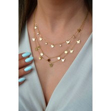 Sacce Scarves & Accessories Üç Sıralı Kelebek Charmlı Çelik Kolye – Gold Renk