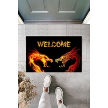Dijital Baskı Siyah Welcome Ejderha Paspas K-2110