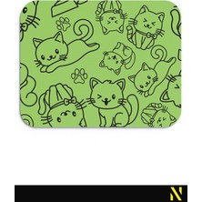 Nilizma Sevimli Kediler Desenli Yeşil Renkli Ergonomik Mouse Pad - 23 cm x 19 cm - Kaydırmaz Taban Ev ve Ofis Kullanımı Fare Altlığı Mousepad
