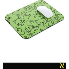 Nilizma Sevimli Kediler Desenli Yeşil Renkli Ergonomik Mouse Pad - 23 cm x 19 cm - Kaydırmaz Taban Ev ve Ofis Kullanımı Fare Altlığı Mousepad