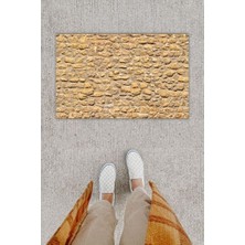 Dijital Baskı Dekoratif Taş Duvar Bej Kapı Önü Paspası K-1264