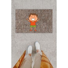 Dijital Baskı Dekoratif Gülen Çocuk Gri Kapı Önü Paspası K-1286