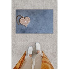 Dijital Baskı Dekoratif Kalp Antrasit Kapı Önü Paspası K-1291