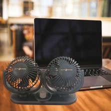 Joyful Autoware Oto Araç Masa Üstü Fanı Vantilatör USB Girişli Çift Başlı Iki Kademeli Fan