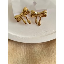Çelik Gold Renk Kurdele Küpe
