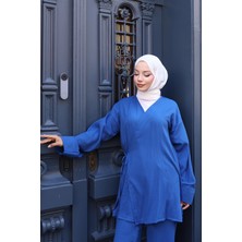 Bağlama Detaylı Kimono Takım Indigo