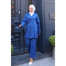 Bağlama Detaylı Kimono Takım Indigo