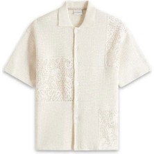 Kısa Kollu Cream Patchwork Gömlek - Şık ve Rahat Regular Fit Tasarım