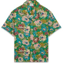 La Chemise Peony: Çiçek Desenli Yeşil Kısa Kol Viskon Gömlek