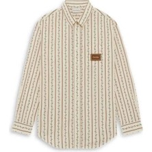 Ecru Renk 100% Pamuklu Uzun Kollu 'drôle' Yamalı Gömlek - La Chemise Fleurs Tressées