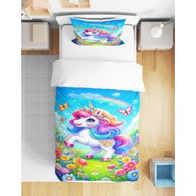Unicorn 3D Dijital Baskılı Tek Kişilik Kız Çocuk Çarşafsız Nevresim Takımı