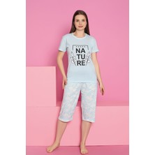 Dreamy Pamuklu Desenli Kısa Kollu Bermuda Kapri Takım