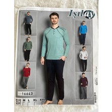 Yakası Düğmeli Penye Uzun Kollu Pijama Takım