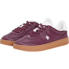Kadın Kontrast Topuklu Monogram Logolu Sneaker - Bordo
