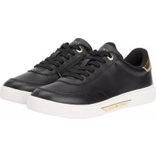 Kadın Altın Rengi Detaylı Kort Sneaker - Siyah