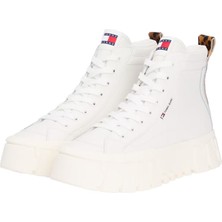 Kadın Leopar Detaylı Platform Tabanlı Bilekli Sneaker - Ekru