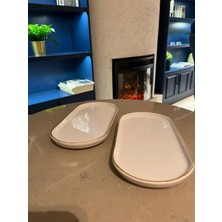 Porselen Kayık Tabak Gold Çizgili 2 Li Oval Sunumluk