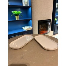 Porselen Kayık Tabak Gold Çizgili 2 Li Oval Sunumluk