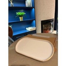 Porselen Kayık Tabak Gold Çizgili 2 Li Oval Sunumluk