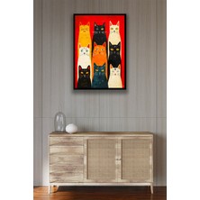 Kedi Resim Illüstrasyon Şık Ahşap Tablo Modeli, Estetik, Oturma Odası, Salon, Ofis, Ev Dekorasyonu