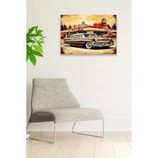 Eski Araba Vintage Nostaljik Tablo Modeli, Ev Dekorasyonu, Salon, Genç Odası Şık Ahşap Dekoratif Süs