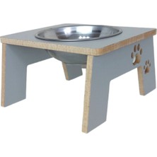 Şık Gri Ahşap Tekli Demonte Kedi ve Köpek Mama Suyu Kabı