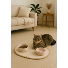 Bej Kedi Servis Altlığı 50X30 Cm, Şık ve Kullanışlı Ev Dekoru.