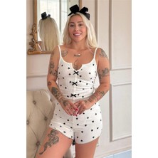 Nero Cuore Pigiama Desenli Dantelli Örme Askılı Şortlu Kadın Pijama Takımı