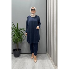 Misswhence Saten Ipek Tunik Pantolon Takım Lacivert 37017