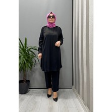 Misswhence Saten Ipek Tunik Pantolon Takım Siyah 37017