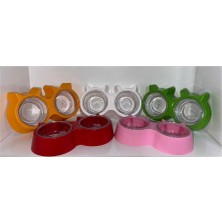 Simli Kedi Desenli 2 Hazneli Şık Mama Kabı, Şeffaf ve Kullanışlı Tasarım