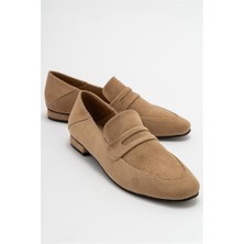 Kadın Orfe Bej Süet Loafer Ayakkabı