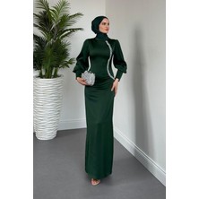 Nigina Yandan Taşlı Kalem Abiye Zümrüt