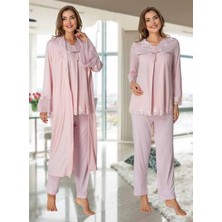 Dvina Effortt Lohusa Sabahlıklı Pijama Takımı Pembe - 7034
