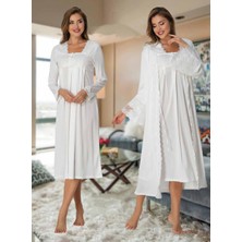 Dvina Effortt Lohusa Sabahlıklı Gecelik Takımı Ekru - 7015