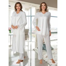 Dvina Effortt Lohusa Sabahlıklı Pijama Takımı Ekru - 7034