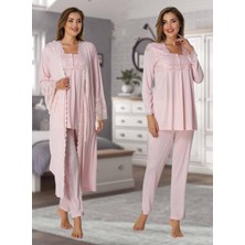 Dvina Effortt Lohusa Sabahlıklı Pijama Takımı Pembe - 7014