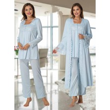 Dvina Effortt Lohusa Sabahlıklı Pijama Takımı Mavi - 7014