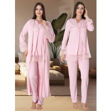 Dvina Effortt Lohusa Sabahlıklı Pijama Takımı Pembe - 7044